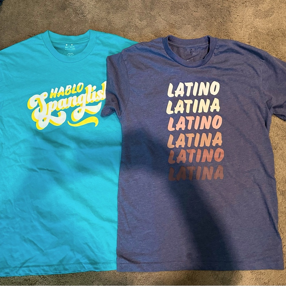 2 NWOT T-shirts size Medium. “Latino” “Hablo Spanglish”